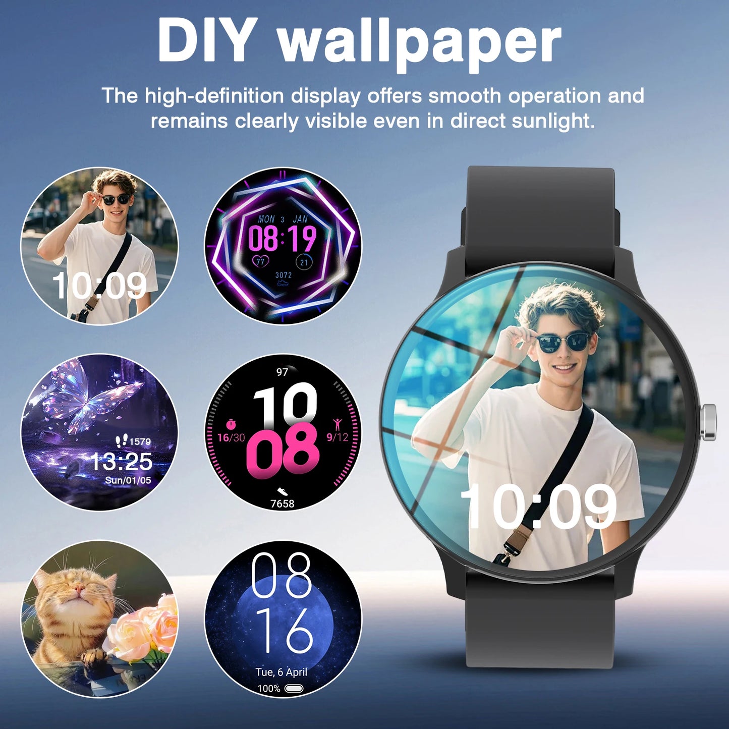 1.65-inch Full Screen Touch Sports Smartwatch with Wireless Call/message Reminder/multiple Sports Modes,music Playback,Compatible with Android&Iphone, Valentine'S Day/Christmas/New Year/Birthday Watch Gift, Suitable for Famil
