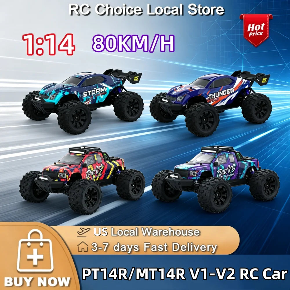 JIUSI PT14R/MT14R V1-V2 1/14 RC Brushless Racing Car 3S Battery 4WD 80km/h 35C High Speed Off-road RC Truck Toys as Gift