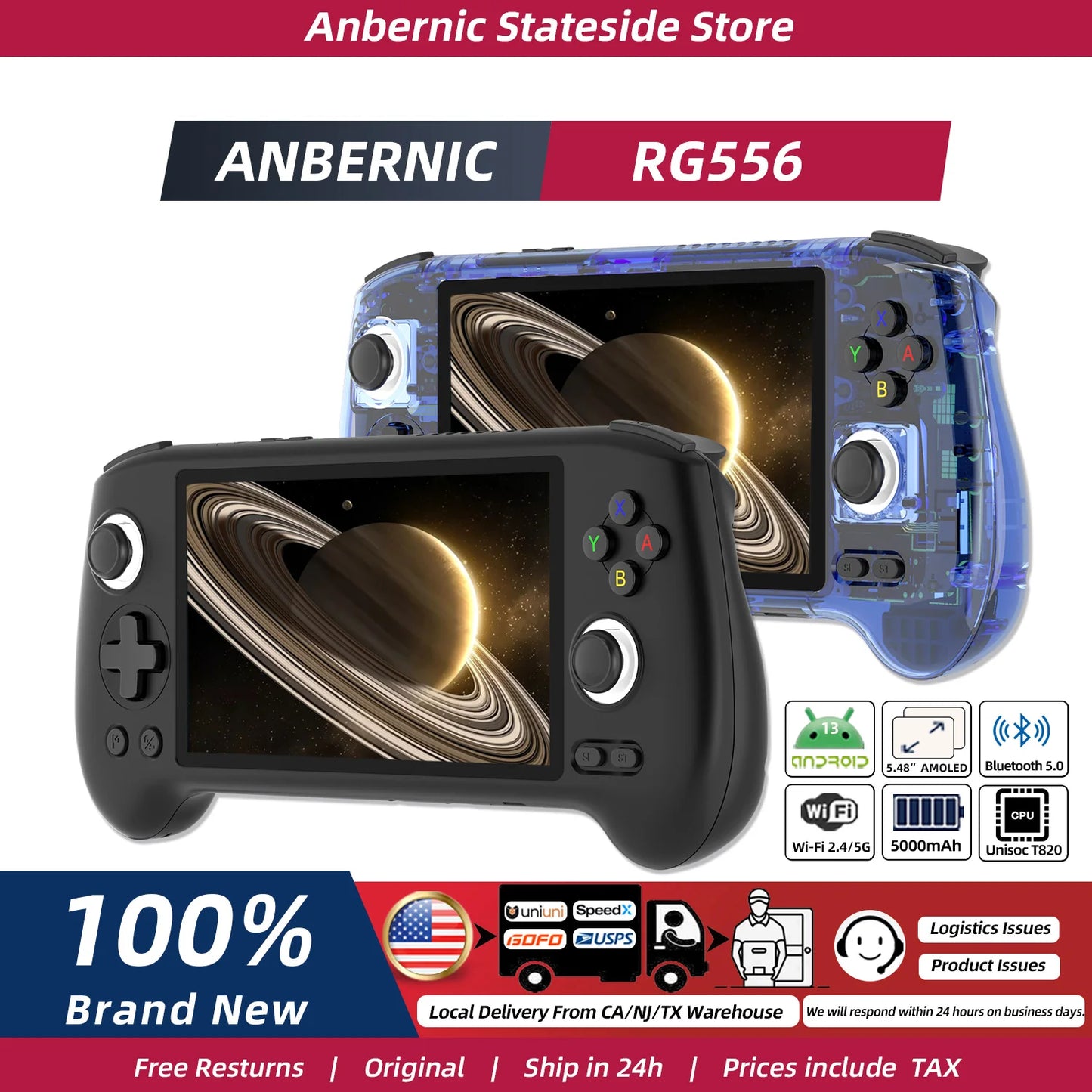 ANBERNIC RG556 Retro Handheld Game Android 13 5.48 inch Touch OLED Screen Support DP WiFi Bluetooth Hall Rocker Battery 5500mAh
