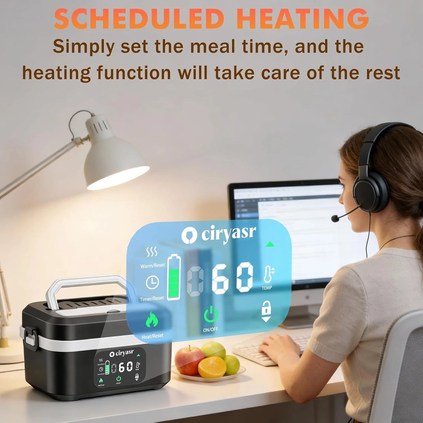 Powerful Electric Lunch Box, 1.35L 20000mAh Battery Powered Heated Lunch Box, Fast Heating&Long Lasting, Food Warmer with Stainless Steel Tableware and Insulated Bag for Car Office Camping Picnic