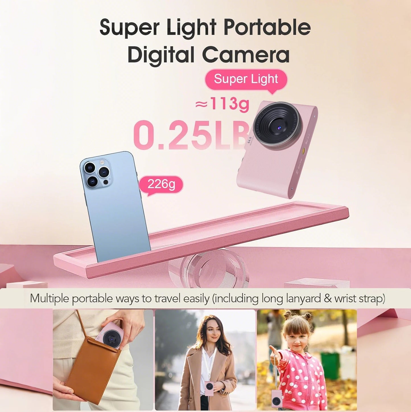 4K30FPS Digital Camera with Autofocus | 48MP Ultra-Compact Vlogging Camera for Photography | 16X Digital Zoom & Image Stabilization | Includes 32GB Micro SD Card & 2x 1200mAh Batteries | Perfect for Beginners